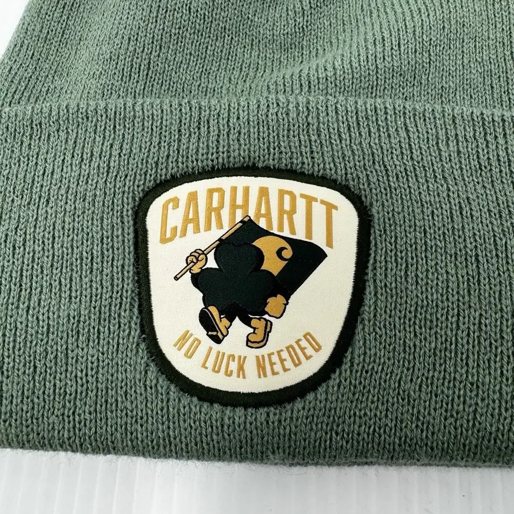 Carhartt Knit Green Beanie Shamrock Patch No Luck Needed Sock Hat NWT OSFM
